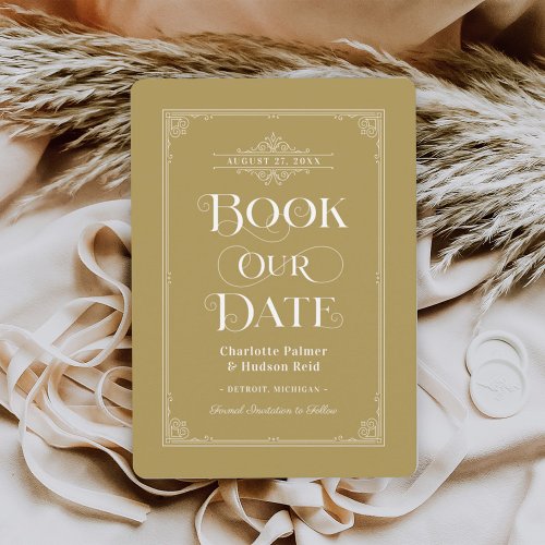 Book Our Date Antique Gold Vintage Cover Wedding Save The Date