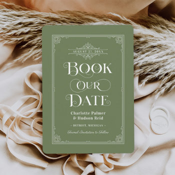 Book Our Date Green Vintage Book Cover Wedding Save The Date by Plush_Paper at Zazzle