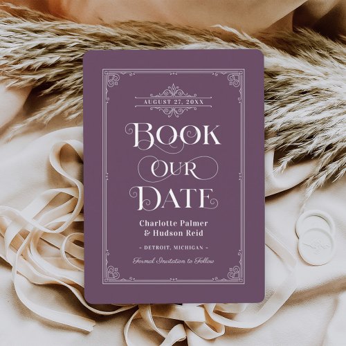 Book Our Date Purple Vintage Book Cover Wedding Save The Date