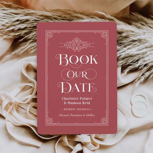 Book Our Date Red Vintage Book Cover Wedding Save The Date