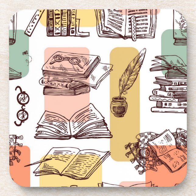 Book pattern beverage coaster (Front)