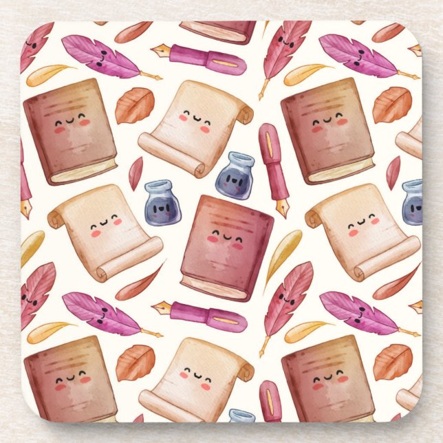 Book pattern beverage coaster (Front)