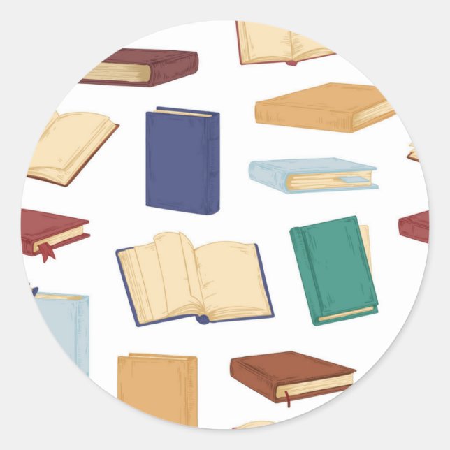 Book pattern classic round sticker (Front)