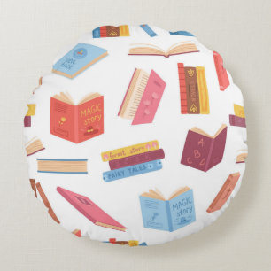 Book pattern round pillow