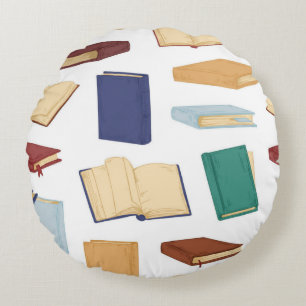 Book pattern round pillow