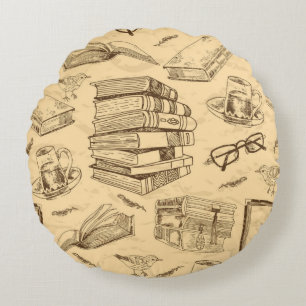 Book pattern round pillow