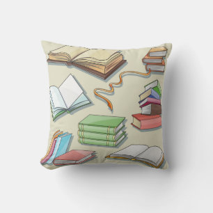 Book pattern throw pillow