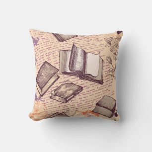 Book pattern throw pillow