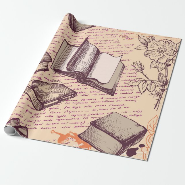 Book pattern wrapping paper (Unrolled)