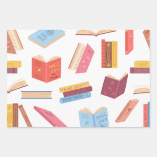 Book pattern wrapping paper sheets