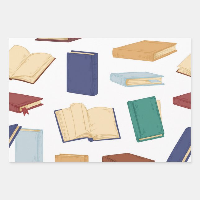 Book pattern wrapping paper sheets (Front)