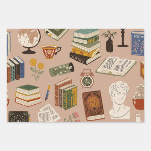 Book pattern wrapping paper sheets