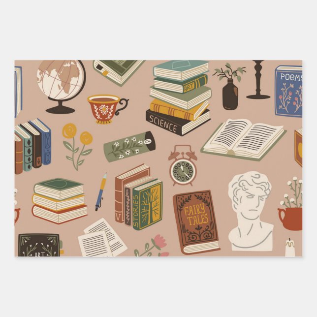 Book pattern wrapping paper sheets (Front)
