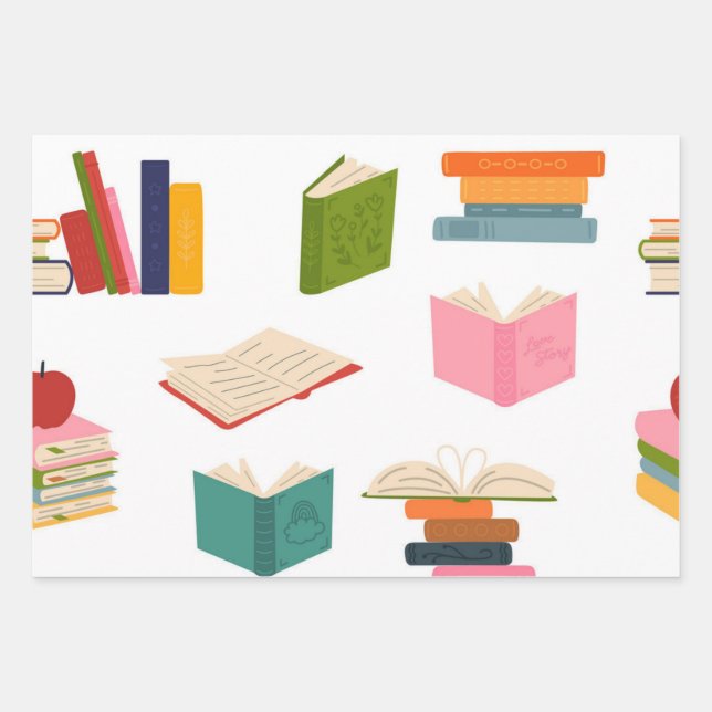 Book pattern wrapping paper sheets (Front)