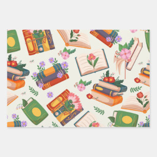 Book pattern wrapping paper sheets