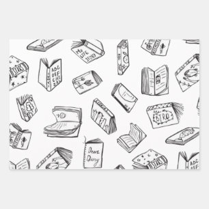 Book pattern wrapping paper sheets