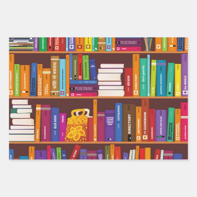 Book pattern wrapping paper sheets (Front)