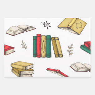 Book pattern wrapping paper sheets