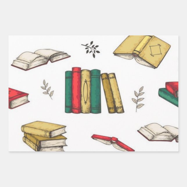 Book pattern wrapping paper sheets (Front)