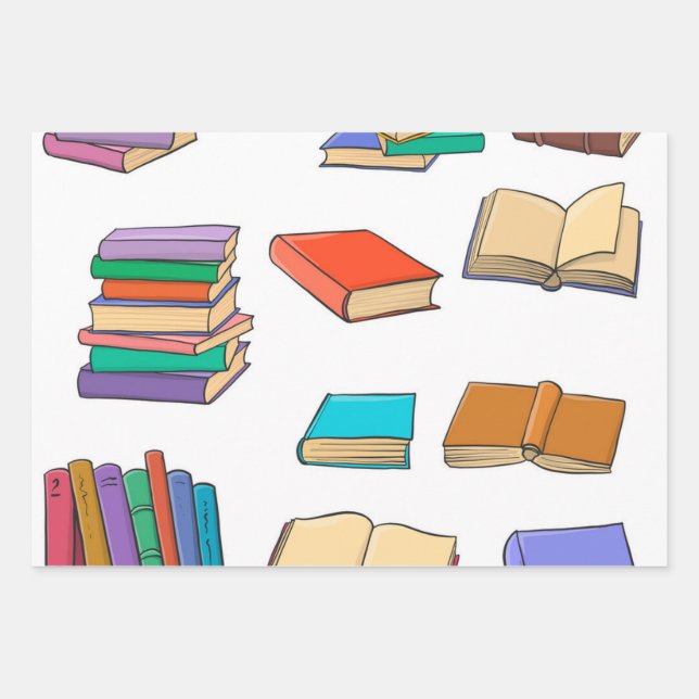 Book pattern wrapping paper sheets (Front)