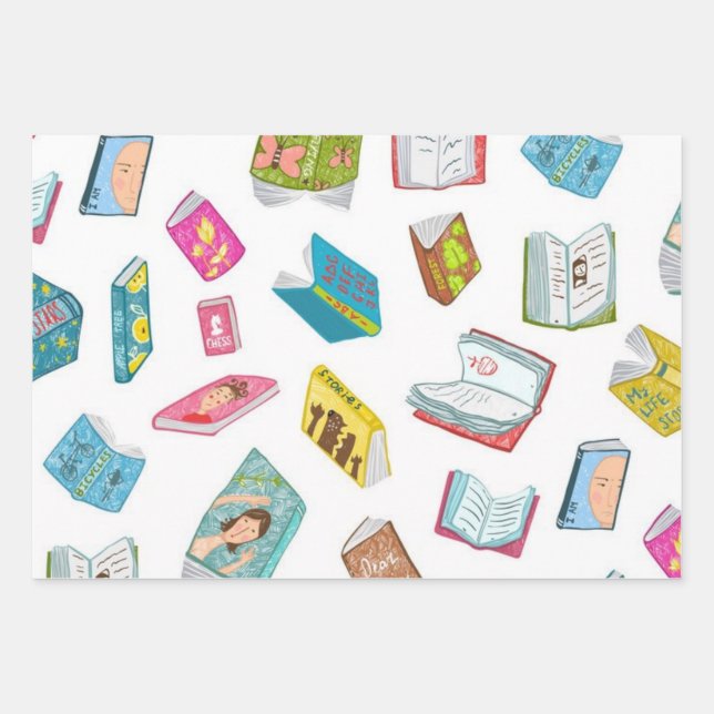 Book pattern wrapping paper sheets (Front)