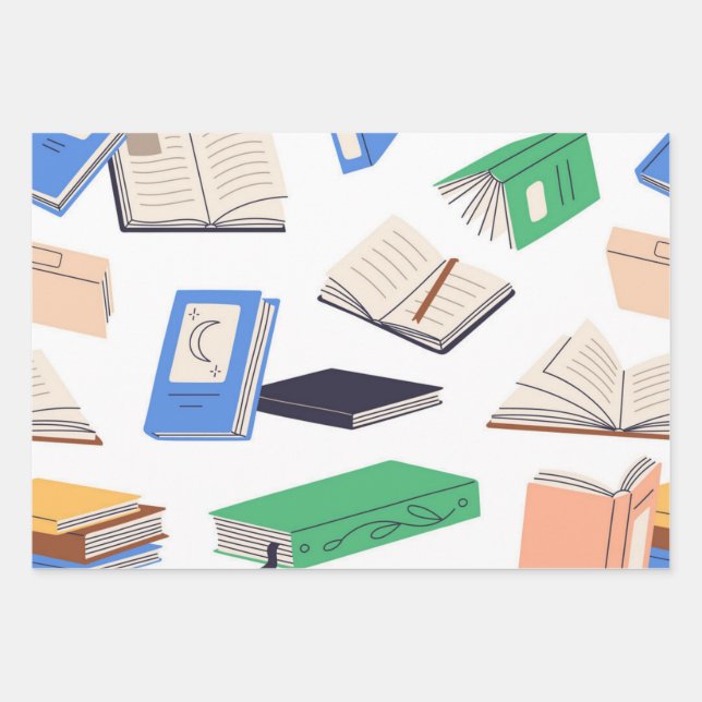 Book pattern wrapping paper sheets (Front)