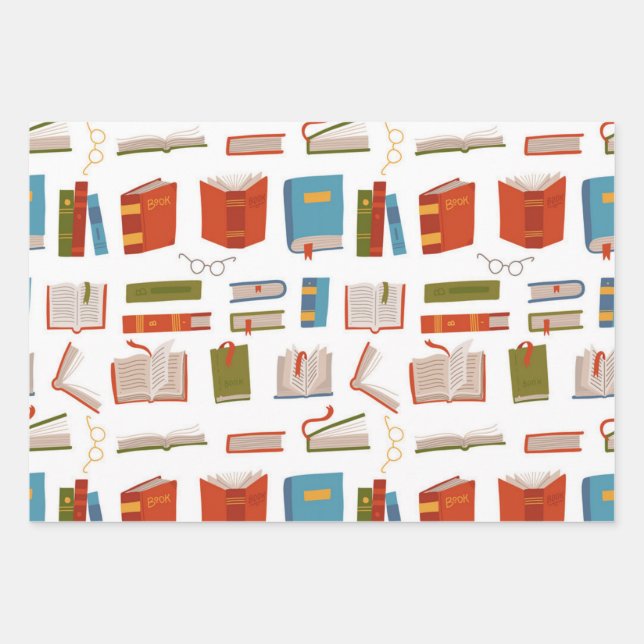 Book pattern wrapping paper sheets (Front)