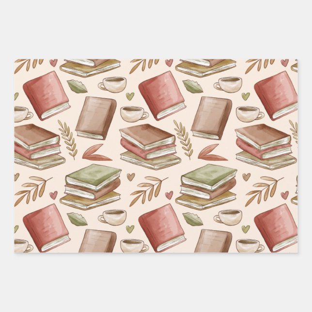 Book pattern wrapping paper sheets (Front)