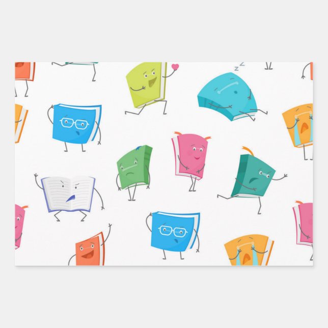 Book pattern wrapping paper sheets (Front)