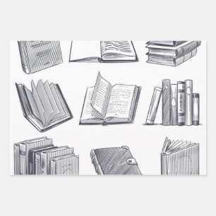 Book pattern wrapping paper sheets