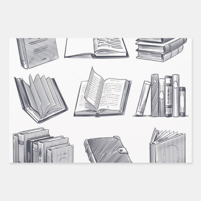 Book pattern wrapping paper sheets (Front)