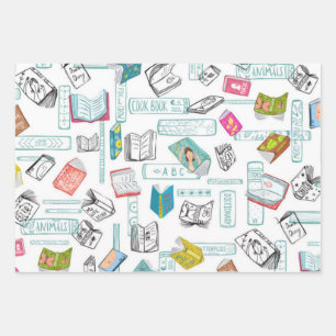 Book pattern wrapping paper sheets