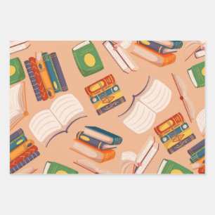 Book pattern wrapping paper sheets