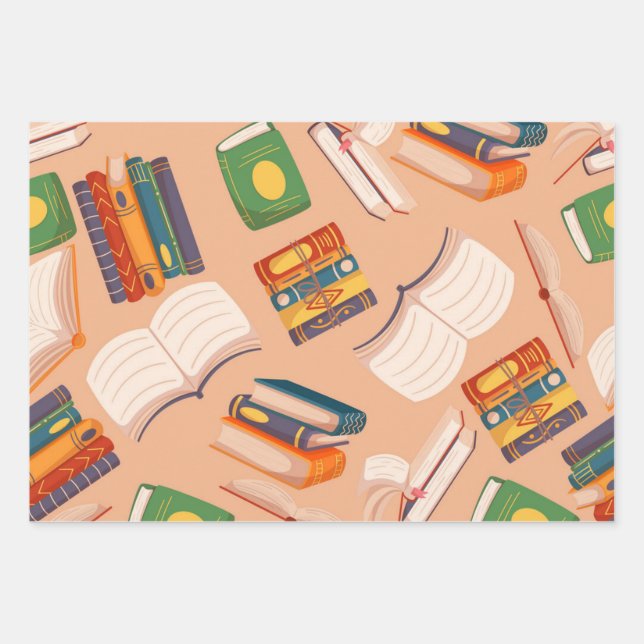 Book pattern wrapping paper sheets (Front)