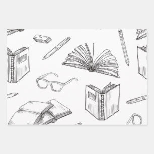 Book pattern wrapping paper sheets