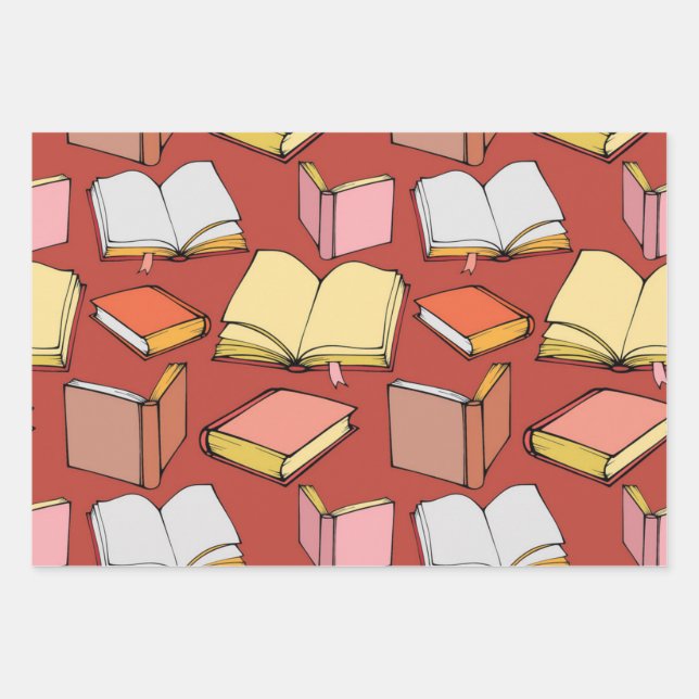 Book pattern wrapping paper sheets (Front)