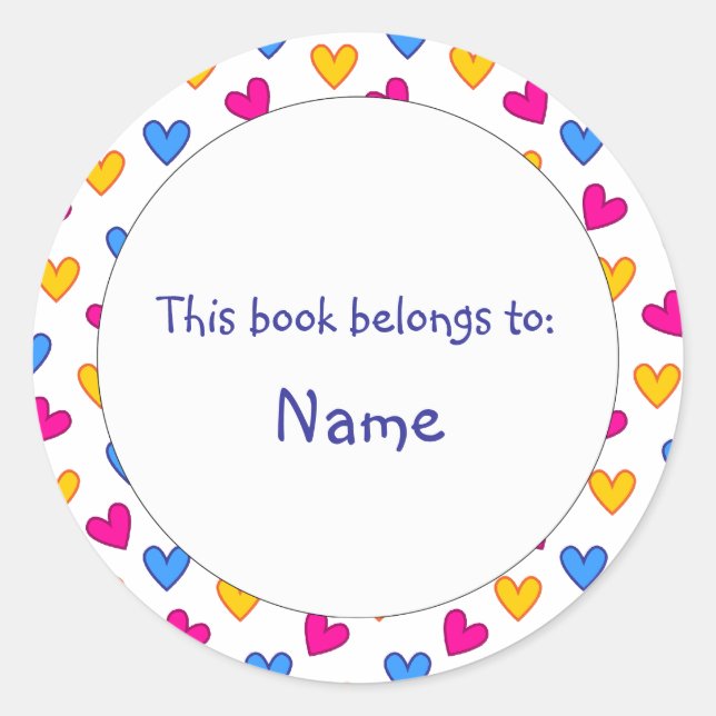 Book Plate - Colorful Heart Design (Front)
