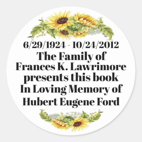 Book Plate In Memoriam Sticker