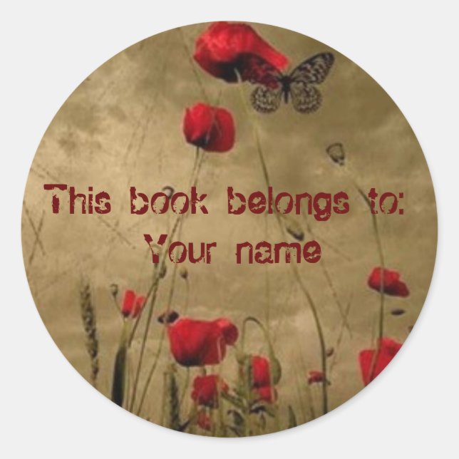 Book plate sticker, flower and butterfly (Front)