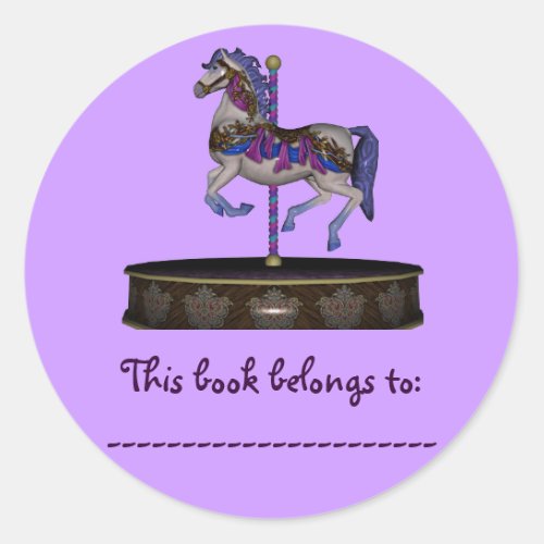 Book Plate Sticker Purple Carousel Horse