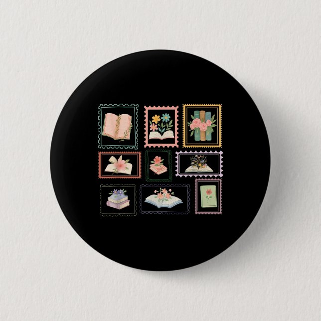 Book Postage Stamp Bookish Stamp Reading Lover Button (Front)