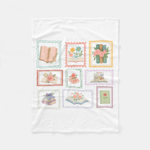 Book Postage Stamp Bookish Stamp Reading Lover Fleece Blanket