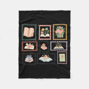 Book Postage Stamp Bookish Stamp Reading Lover Fleece Blanket