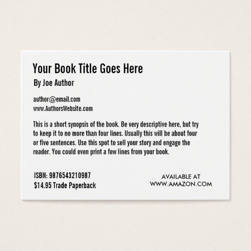 Book Promotion Trading Card Template Business Card