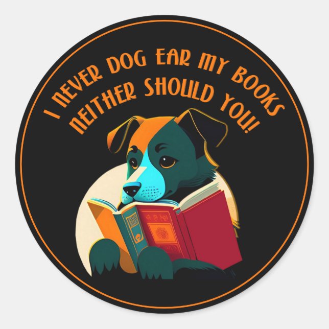 Book Puppy Dog Ear Humor Classic Round Sticker (Front)