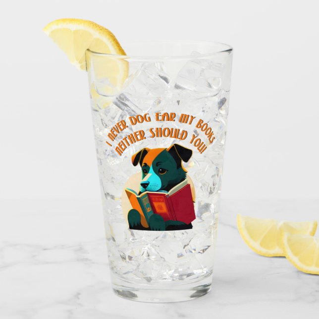Book Puppy Dog Ear Humor Glass (Front Ice)