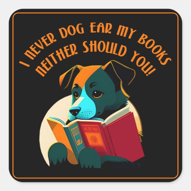 Book Puppy Dog Ear Humor Square Sticker (Front)