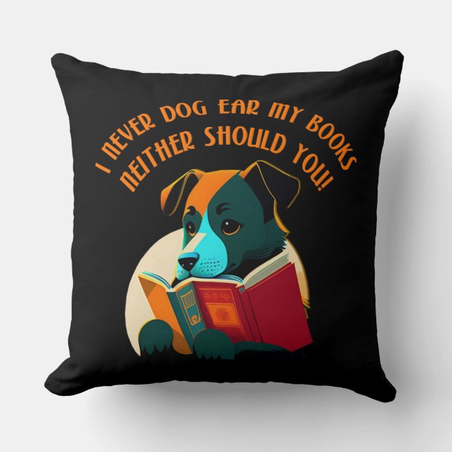 Book Puppy Dog Ear Humor Throw Pillow (Front)