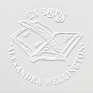 Book & Quill Ex Libris Library Book Name Round Embosser