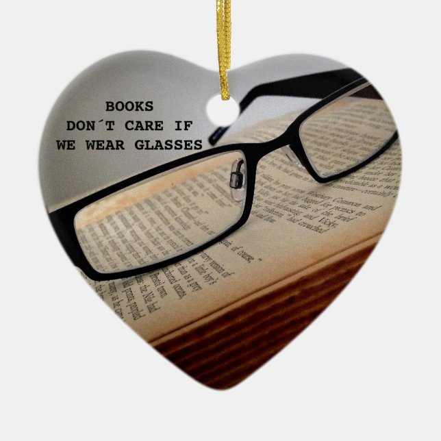 BOOK READER GLASSES POEM, BOOK LOVER CERAMIC ORNAMENT (Front)